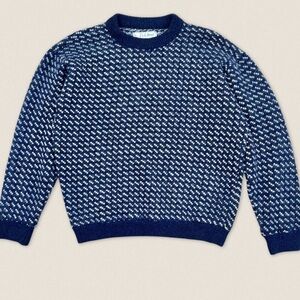 Vintage L.L. Bean Dot Pattern Wool Sweater Navy Blue White - Size Large